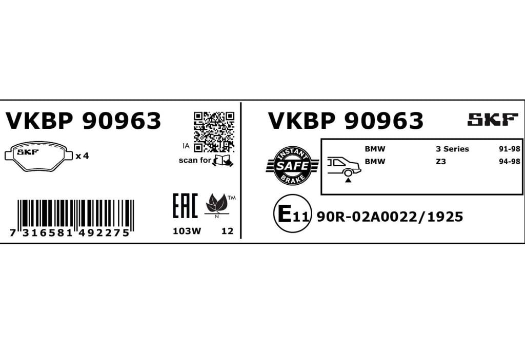 Jogo de 4 pastilhas de travão SKF ref. VKBP 90963